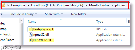 Tangkapan layar: Salin Flash ke Folder Plugin Firefox untuk Windows 7