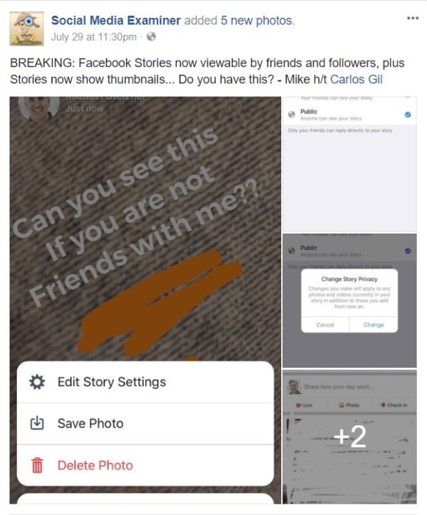 Facebook meluncurkan berbagi publik dan gambar mini untuk Stories.