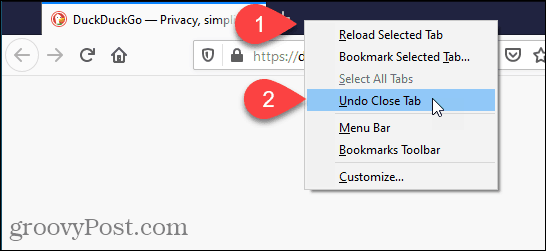 Pilih Undo Tutup Tab di Firefox