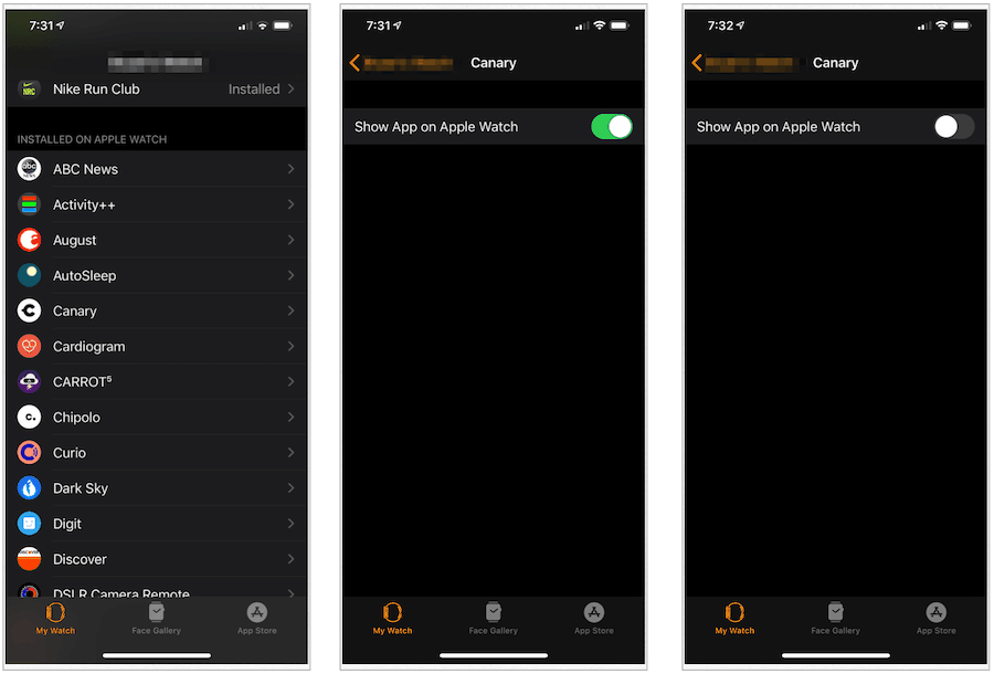 Hapus aplikasi Apple Watch di iPhone