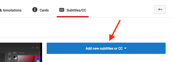 Buka video YouTube Anda di Pembuat Video dan klik Tambahkan Subtitel atau Teks Baru.