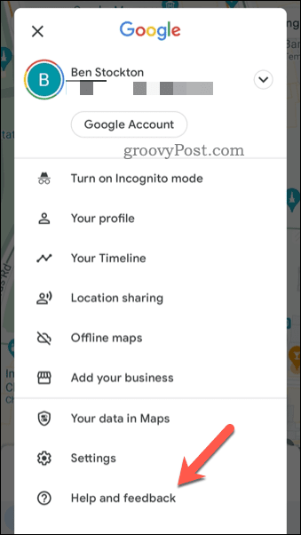 Buka menu umpan balik Google Maps