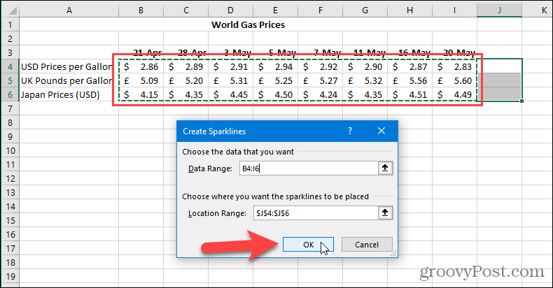 Buat dialog grafik mini di Excel