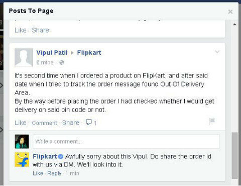 tanggapan facebook flipkart