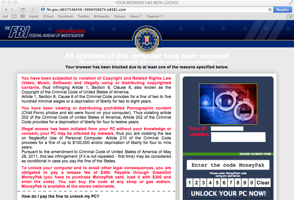 Situs Web Ransomware Berpose sebagai Target FBI Mac OS X - Cara Menghentikannya