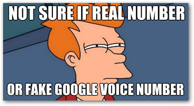 tidak yakin apakah nomor asli atau nomor suara google palsu