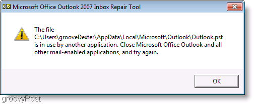 Screenshot - Outlook 2007 ScanPST Repair Message Window