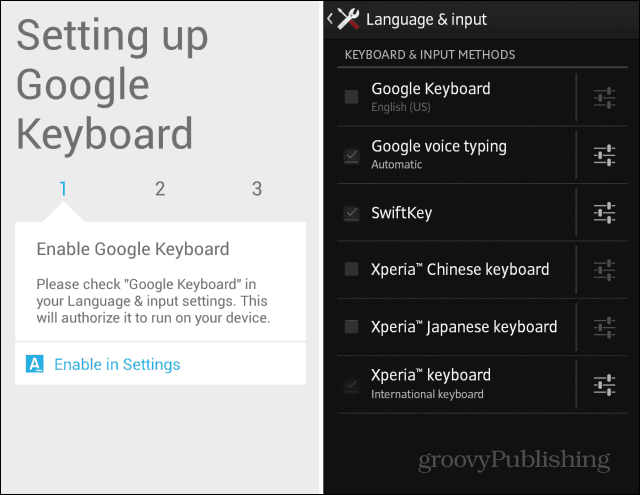 Keyboard Android KitKat diaktifkan di pengaturan