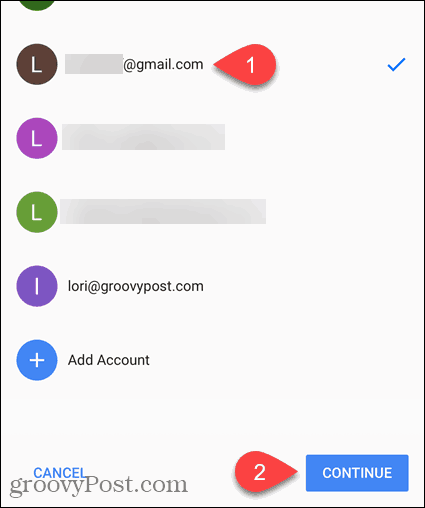Pilih email atau Tambah Akun