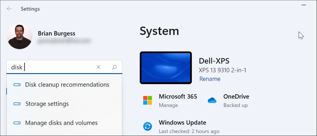 pengaturan pencarian manajemen disk pada Windows 11