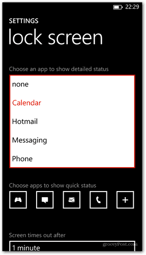 Windows Phone 8 menyesuaikan status detail aplikasi layar kunci