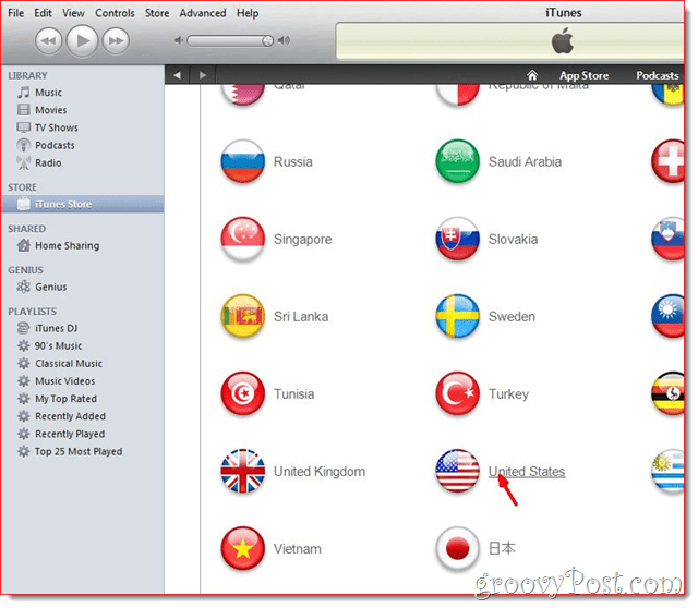 iTunes - Klik Bendera Amerika Serikat
