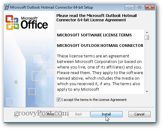 Outlook.com Outlook Hotmail Connector - Klik Instal