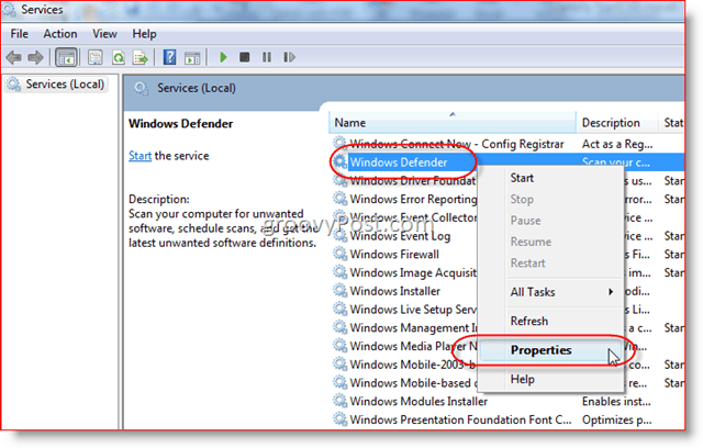 Nonaktifkan Layanan Pembela Windows di Windows Server 2008 atau Vista:: groovyPost.com