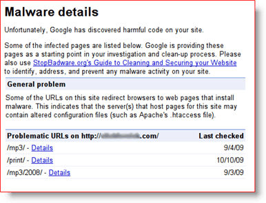 Detail Perangkat Malware Google Webmaster Tools