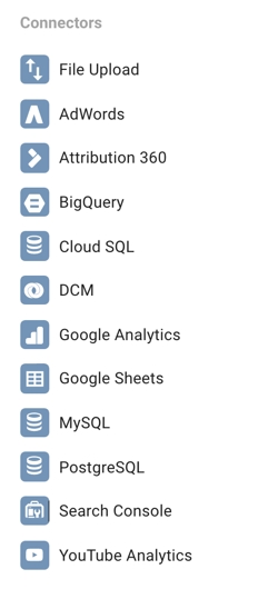 Google Data Studio memungkinkan Anda terhubung ke sejumlah sumber data yang berbeda.