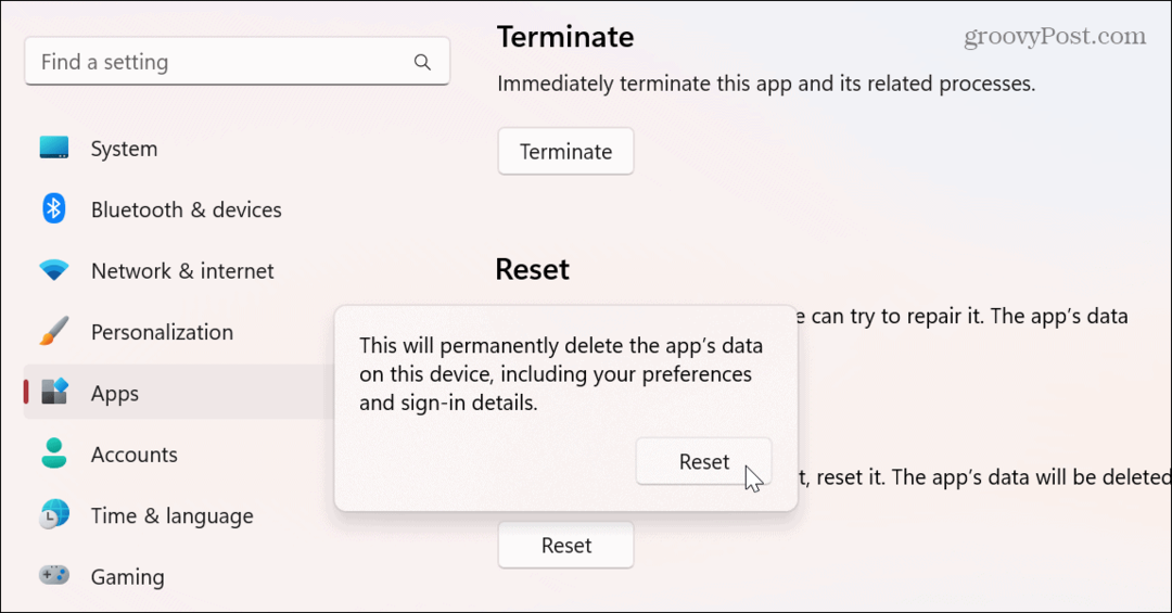 Setel ulang Aplikasi Pengaturan di Windows 11