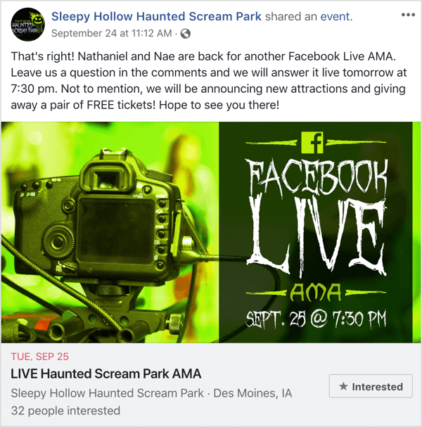 Posting acara Facebook mempromosikan AMA.