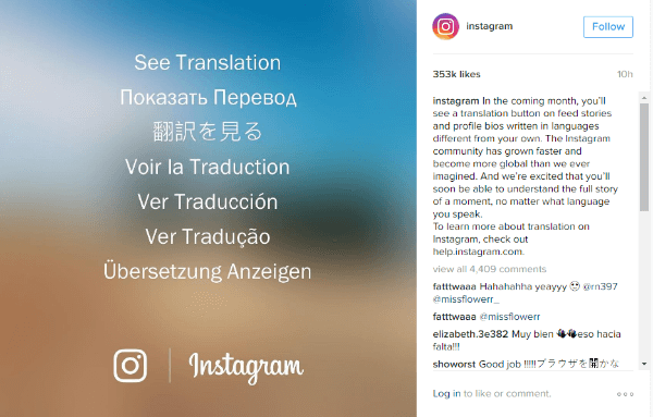 tombol terjemahan instagram