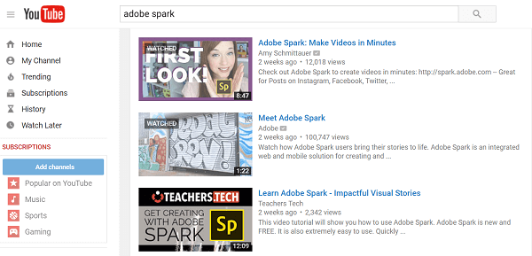 adobe spark pencarian youtube
