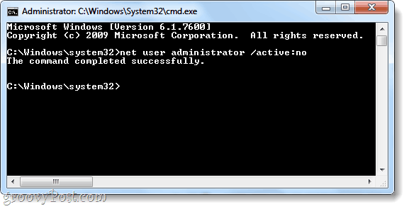 perintah net user untuk menonaktifkan akun administrator windows 7