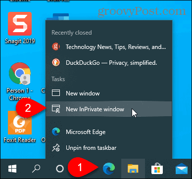 Pilih ikon New InPrivate Window on Edge pada taskbar