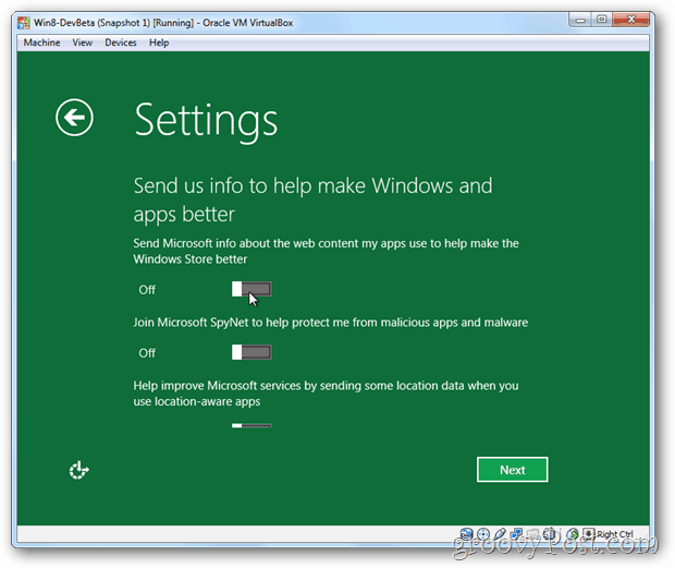 VirtualBox Windows 8 info privasi ke microsoft