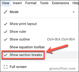 tampilkan bagian istirahat google docs