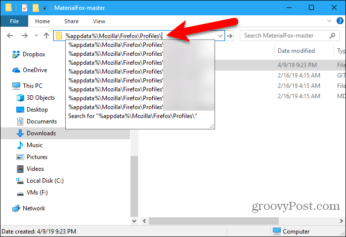 Rekatkan jalur profil di File Explorer