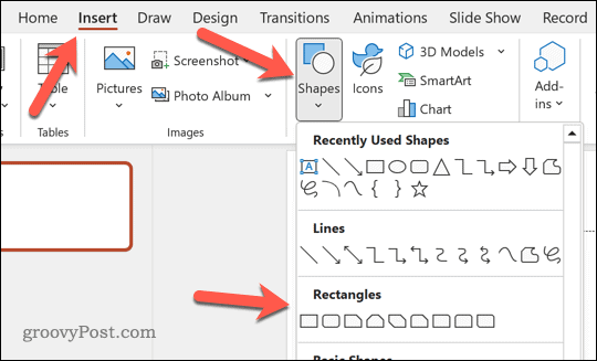 Sisipkan bentuk ke dalam PowerPoint