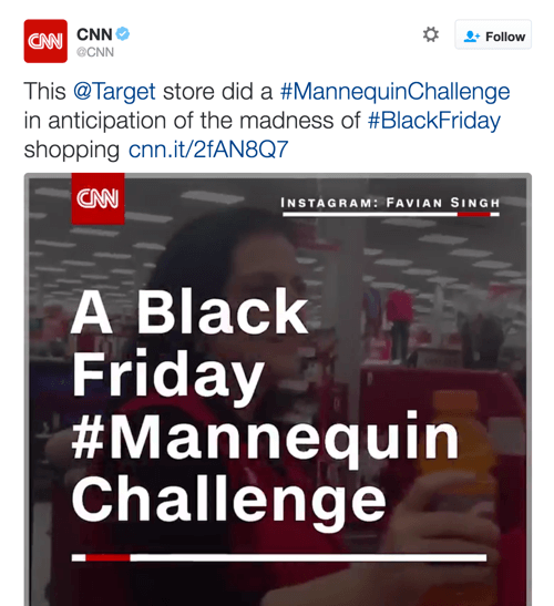 CNN membagikan video Target, yang memanfaatkan dua tren Twitter.