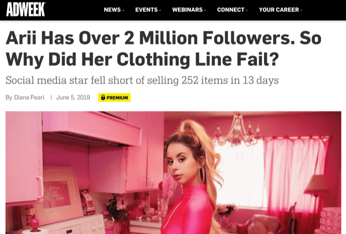Influencer Instagram Arri dengan 2 juta pengikut gagal menjual clothing line