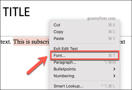 Mengakses menu opsi Font di Powerpoint di Mac