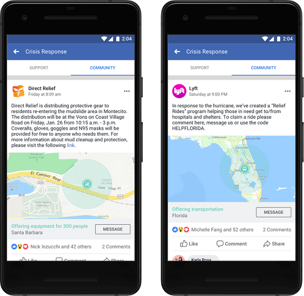 Facebook mengumumkan bahwa organisasi dan bisnis sekarang dapat memposting di Bantuan Komunitas dan memberikan informasi dan layanan penting bagi orang-orang untuk mendapatkan bantuan yang mereka butuhkan dalam suatu krisis.