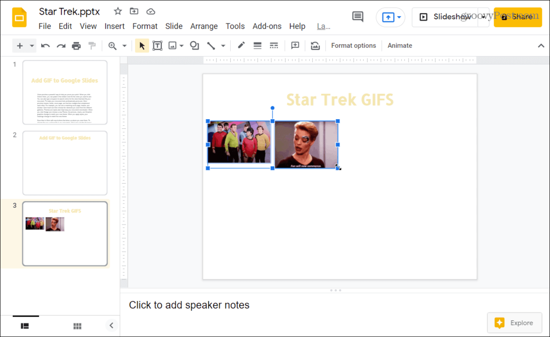 GIF dimasukkan ke dalam presentasi Google Slide