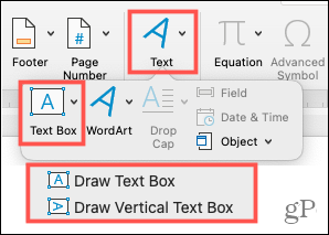 Menyisipkan kotak teks di Word di Mac
