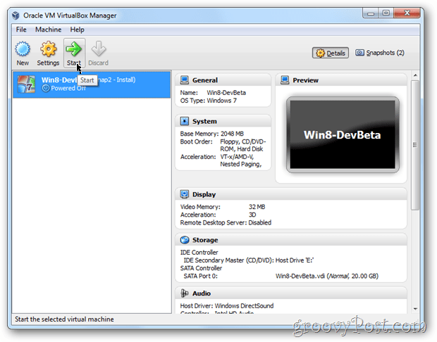 VirtualBox Windows 8 mulai vm