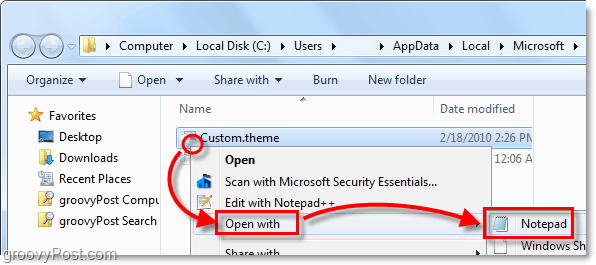 buka file tema windows 7 menggunakan notepad atau pembaca teks lainnya