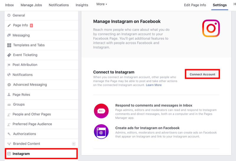 cara menghubungkan halaman Facebook ke akun bisnis Instagram di pengaturan halaman Facebook