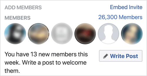 Klik Tulis Posting untuk menyambut anggota grup Facebook baru.