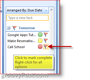 Bilah Tugas Outlook 2007 - Klik Bendera Tugas untuk Menandai Selesai