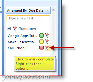 Bilah Agenda Outlook 2007 - Klik Tanda Tugas untuk Ditandai Selesai
