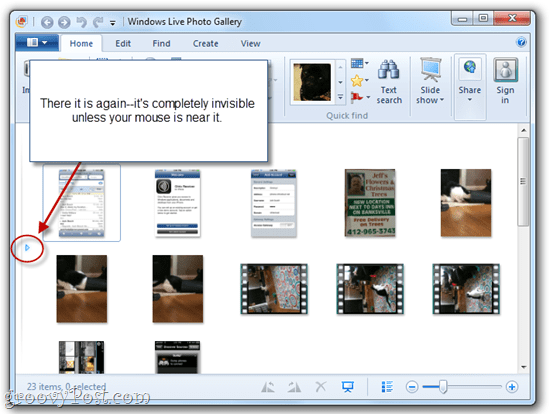 Sembunyikan / Tampilkan Jendela Navigasi Galeri Foto Windows Live