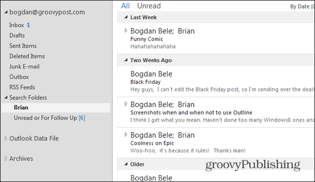 Folder pencarian Outlook 2013 Brian
