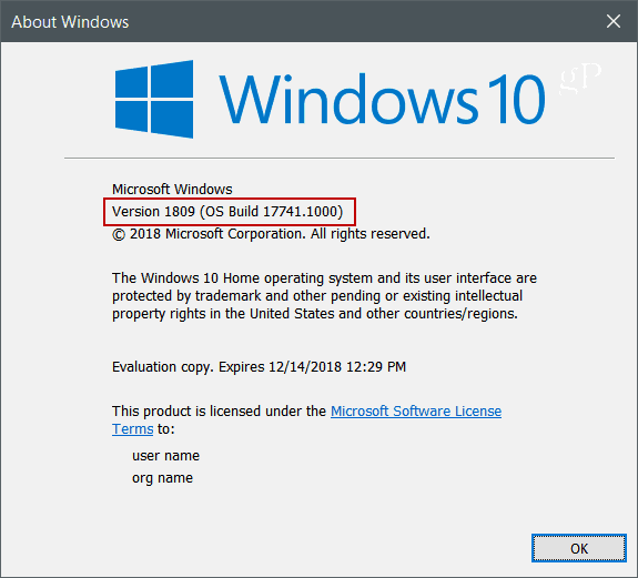 Winver Windows 10 Versi 1809