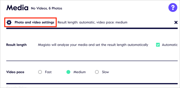 Klik tautan Pengaturan Foto dan Video untuk menyesuaikan pengaturan.