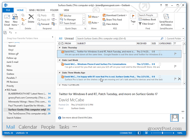 RSS di Outlook