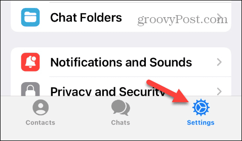 Ikon pengaturan di Telegram pada iPhone