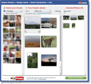 HotPrints memungkinkan Anda memilih dari foto yang Anda unggah sendiri atau yang dari teman di Facebook