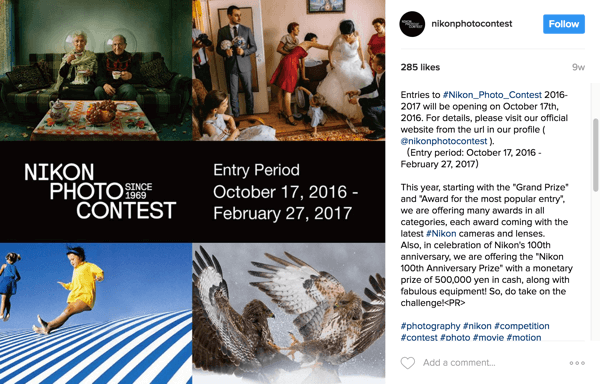 Pengguna Instagram menandai gambar mereka dengan hashtag kampanye untuk mengikuti Kontes Foto Nikon.